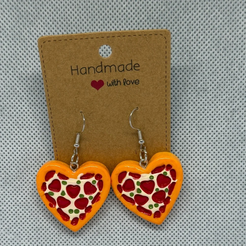 Handmade Heart Shaped Pizza Earrings